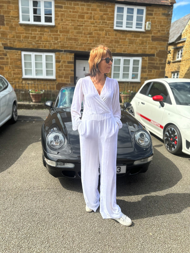 European Culture Jumpsuits Velvet Jumpsuit in Optic White