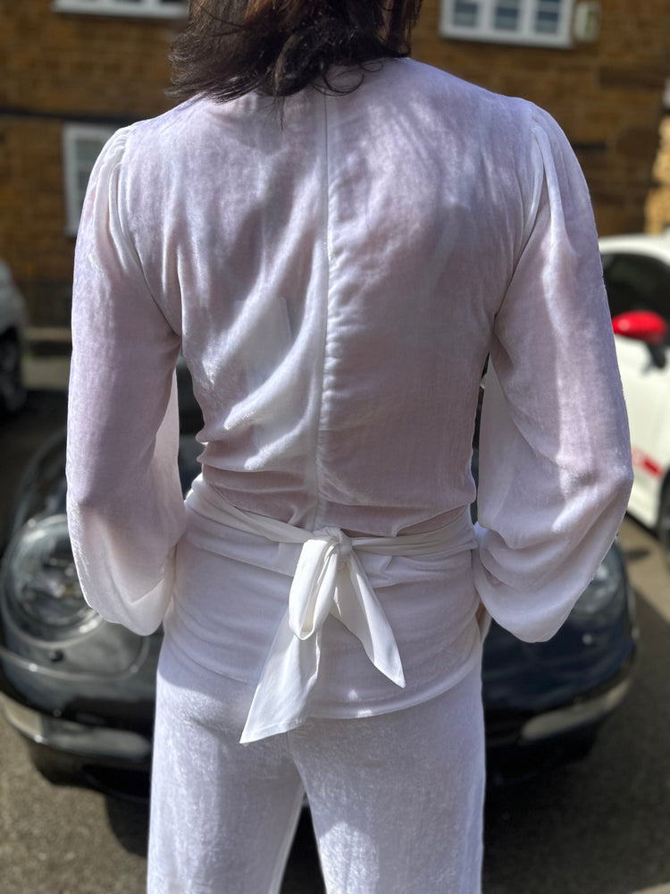 European Culture Jumpsuits Velvet Jumpsuit in Optic White