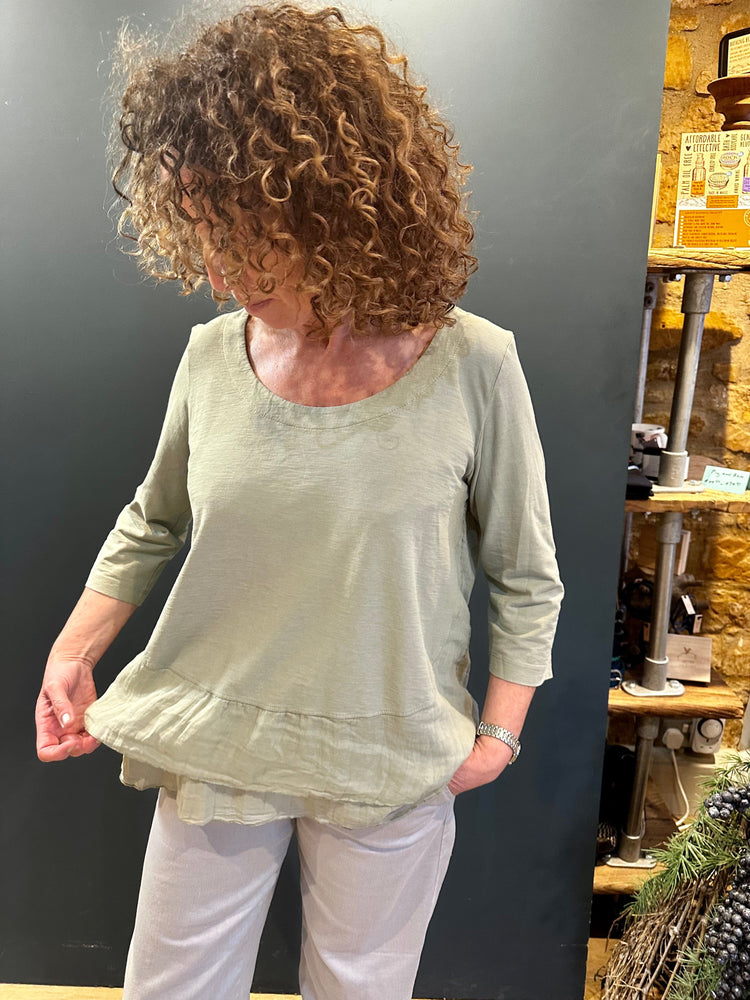 European Culture Layered Top in Olive