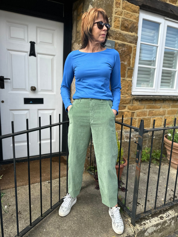 European Culture Trousers Quirky Velvet Trousers in Duck Green