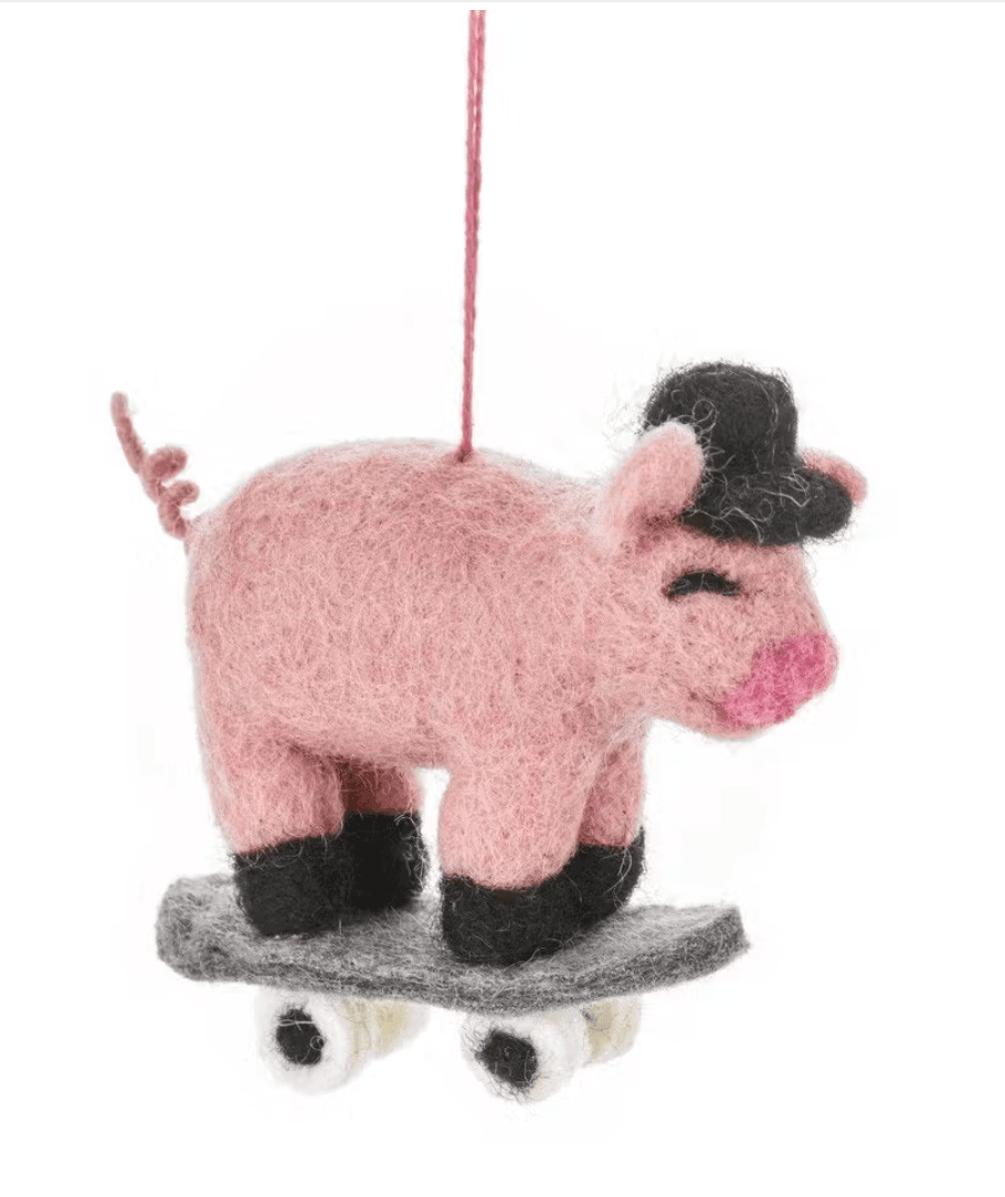 Felt so good Handmade Felt Skating Swine Hanging Decoration