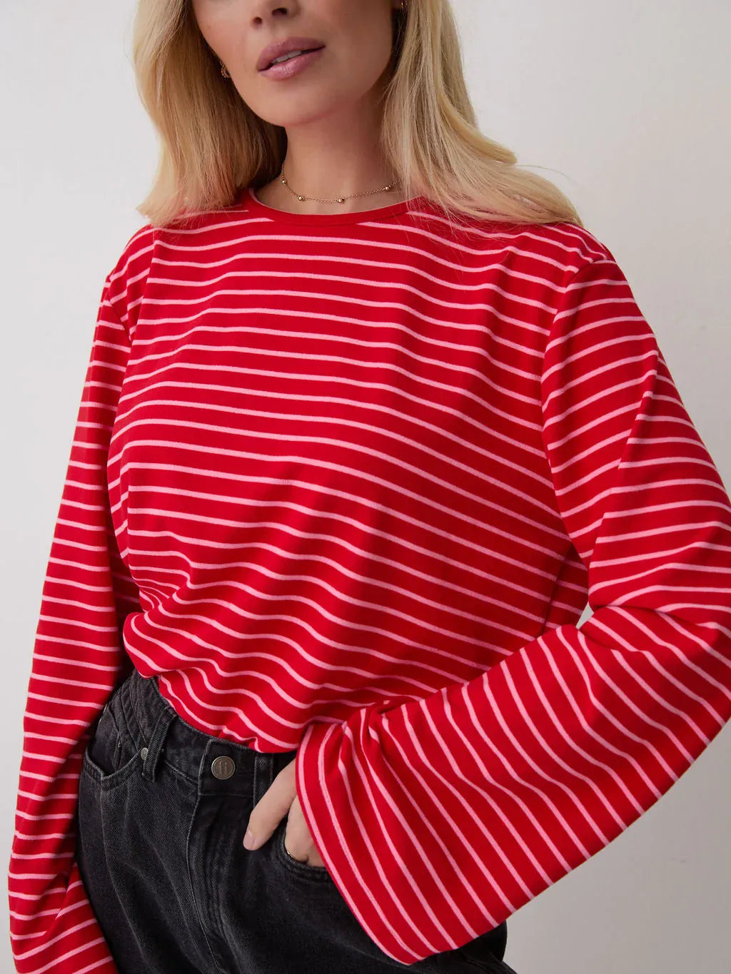 Fika Edit Tops Celine Red & Pink Stripe Super Soft Top