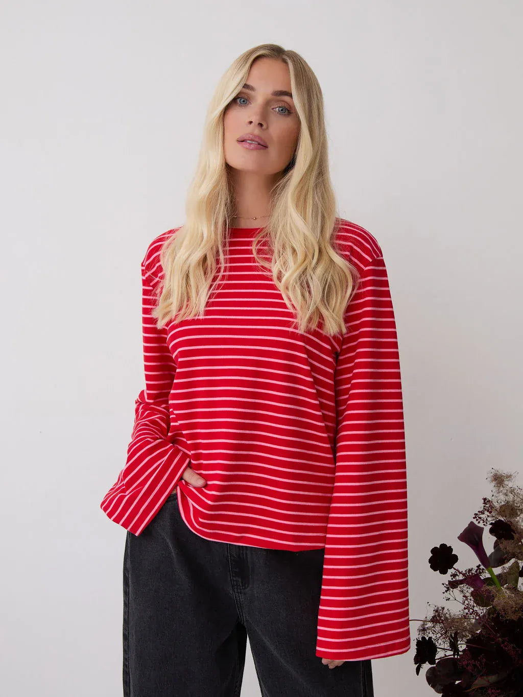 Fika Edit Tops Celine Red & Pink Stripe Super Soft Top