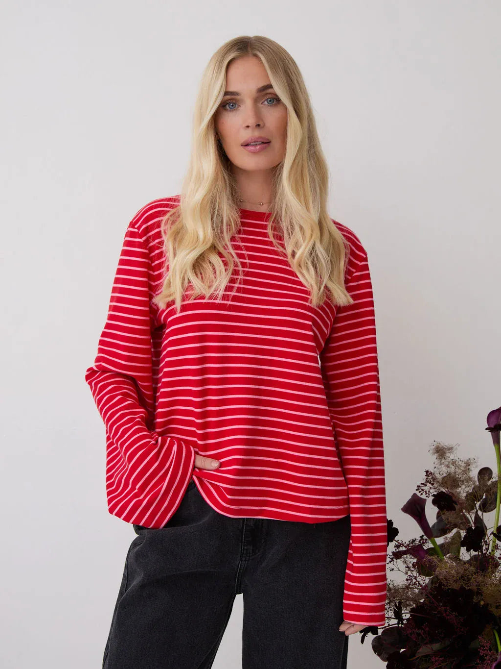 Fika Edit Tops Celine Red & Pink Stripe Super Soft Top