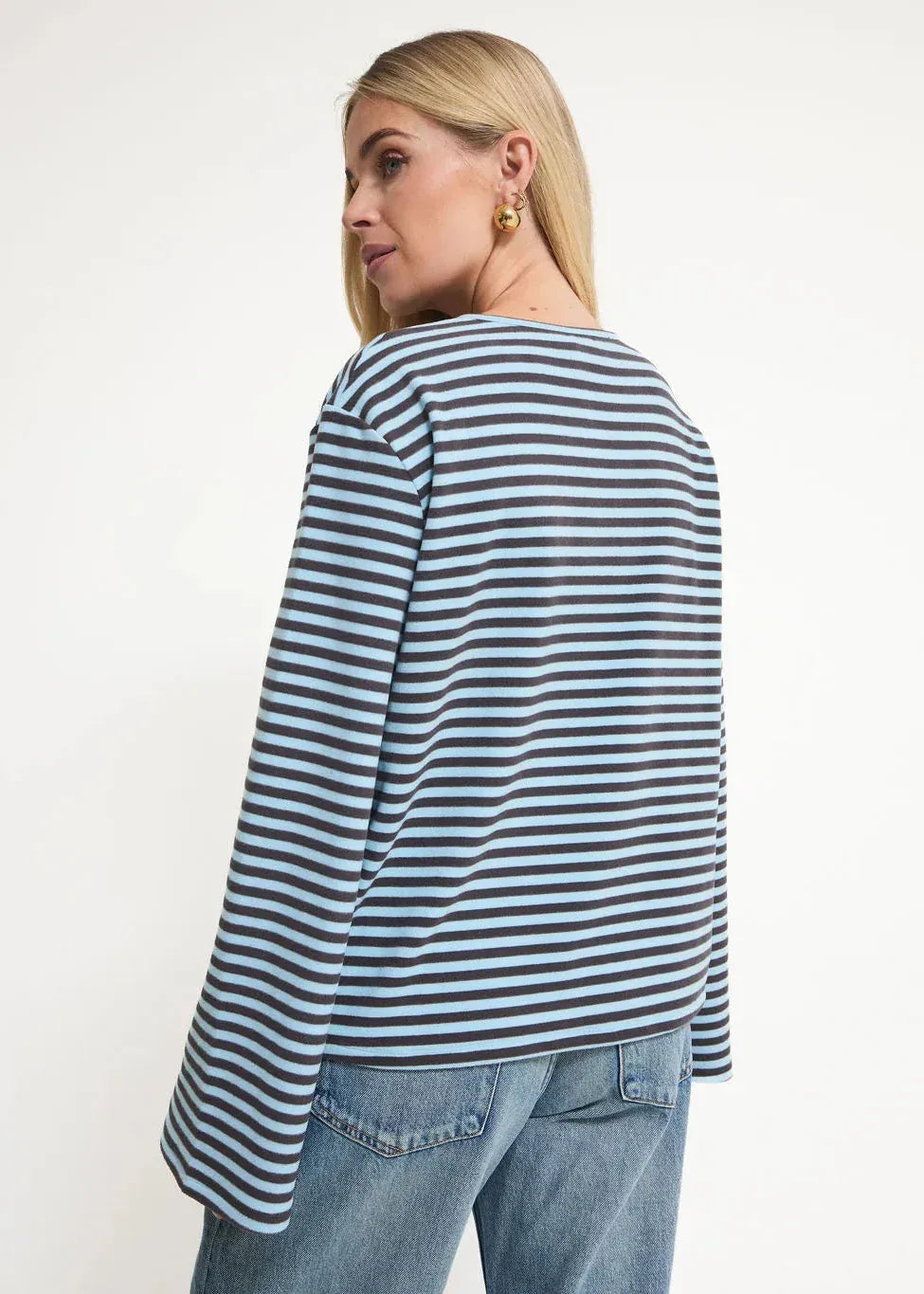 Fika Edit Tops Pale Blue and Brown Stripe Super Soft Top