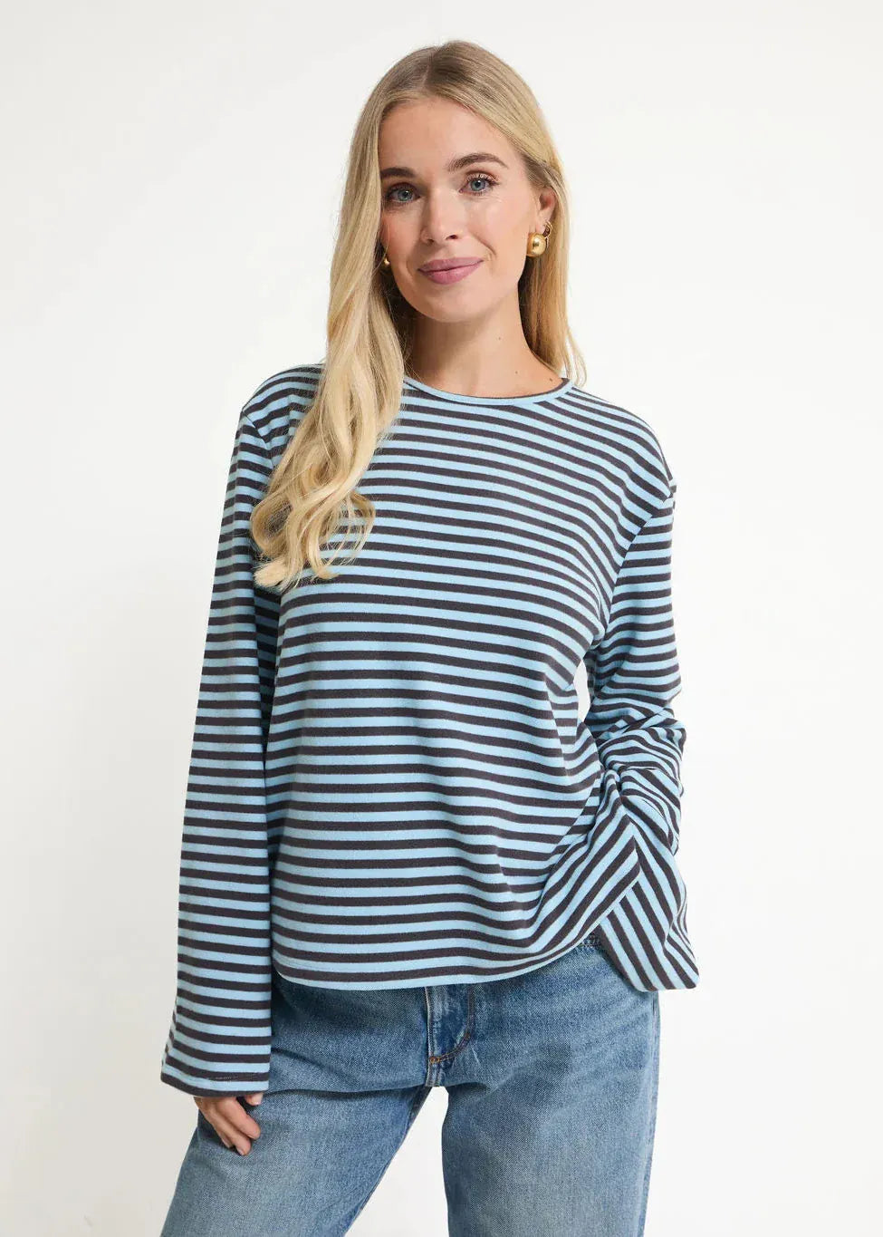 Fika Edit Tops Pale Blue and Brown Stripe Super Soft Top