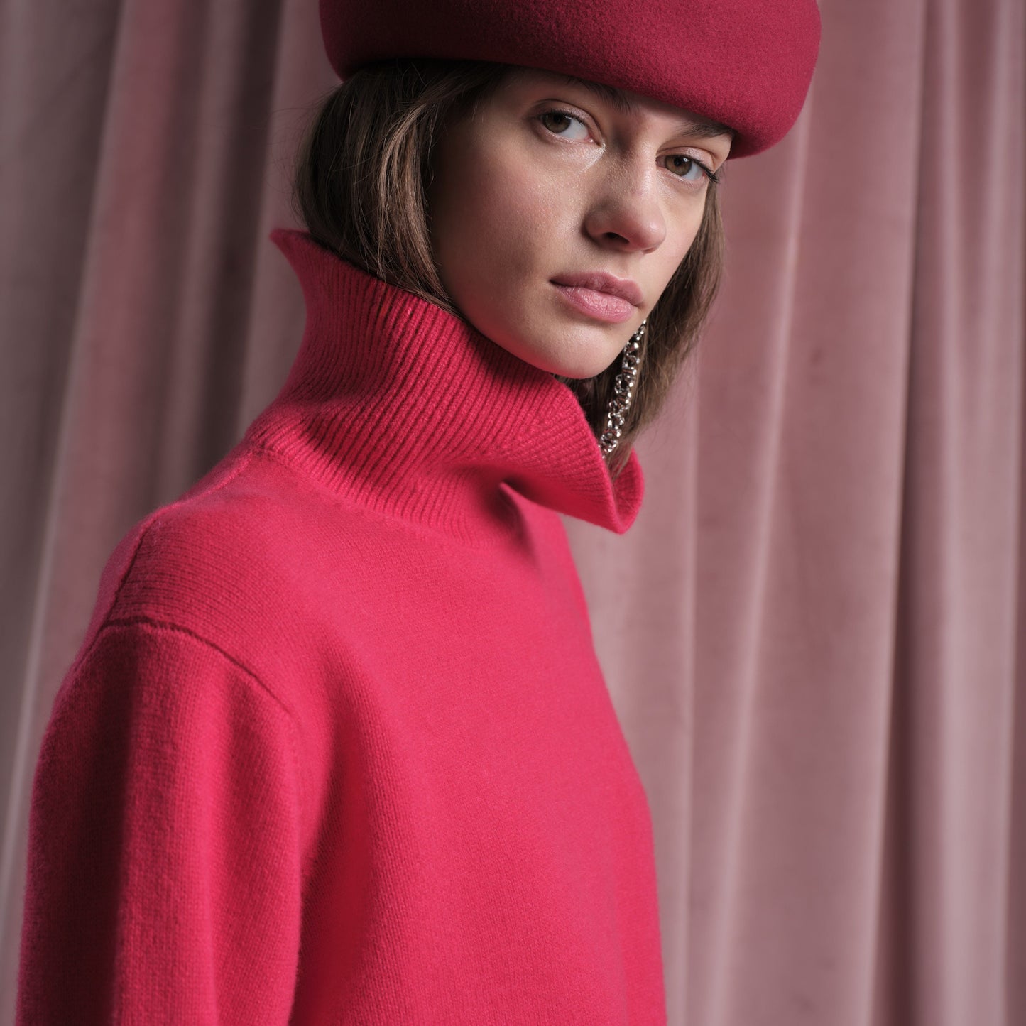 Floor Knitwear Margot Roll Neck Knit in Raspberry