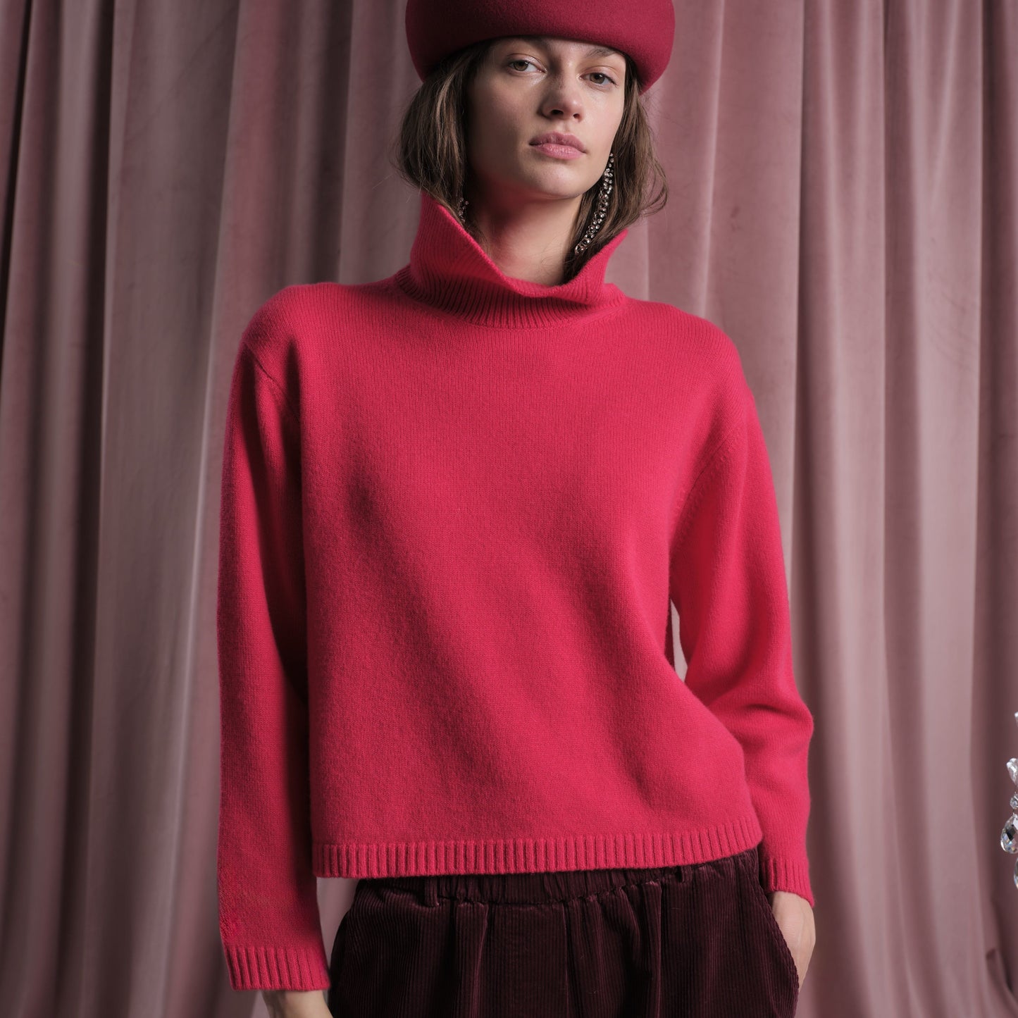 Floor Knitwear Margot Roll Neck Knit in Raspberry