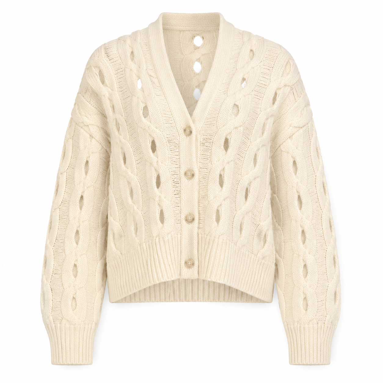 Floor Knitwear Maribel Cable Knit Cardigan in Ivory