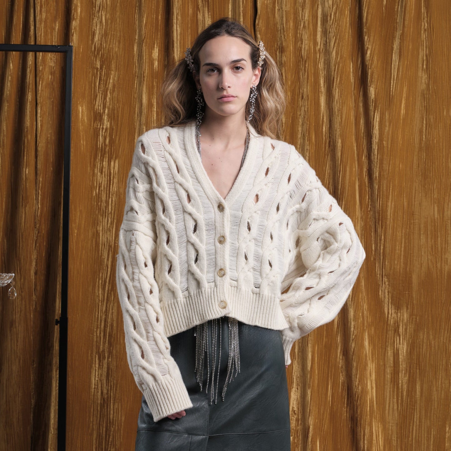 Floor Knitwear Maribel Cable Knit Cardigan in Ivory