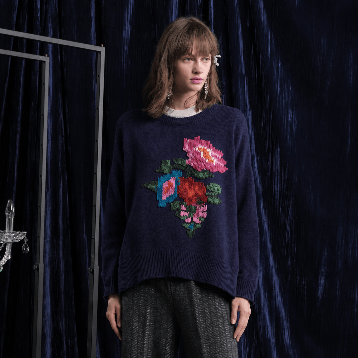 Floor Knitwear Ottilie Floral Wool Knit in Midnight