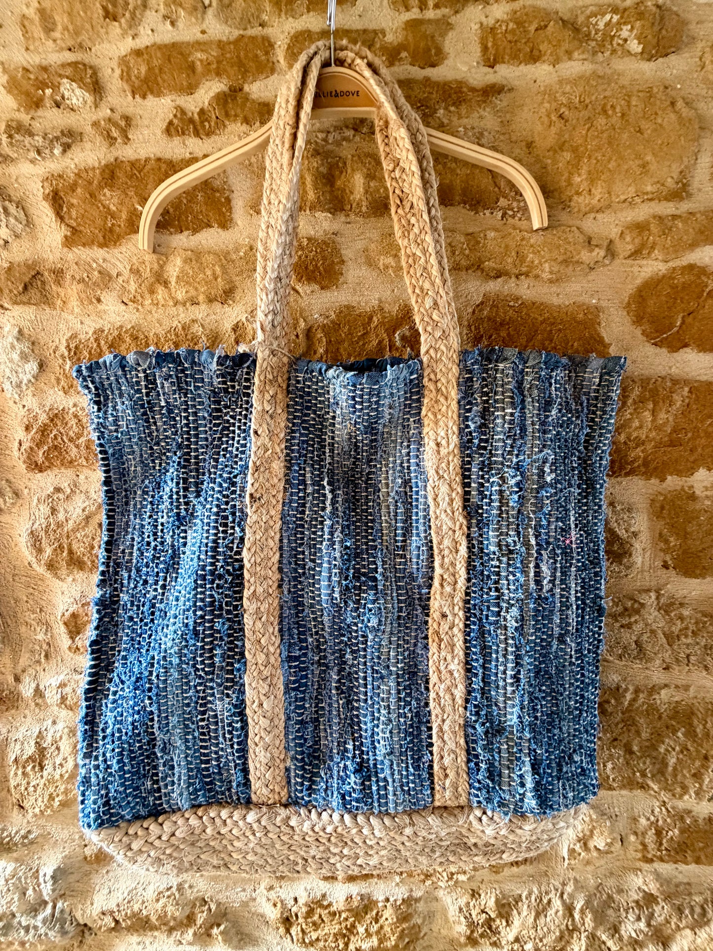 Handprint Dream Apparel Accessories Jute Bag in Solid Blue