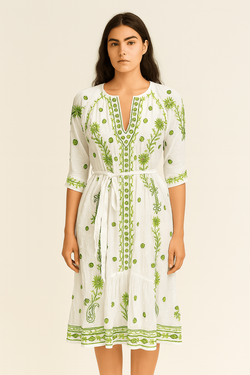 Handprint Dream Apparel Dresses Grace Dress in Green & White