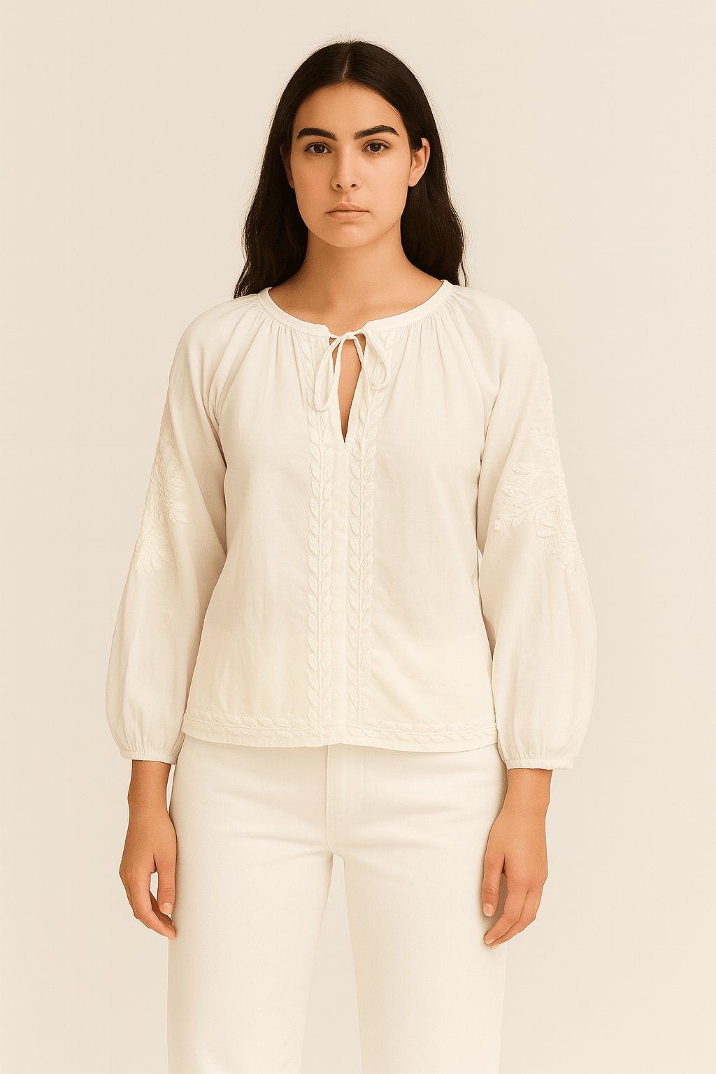 Handprint Dream Apparel Tops Athena Blouse in White