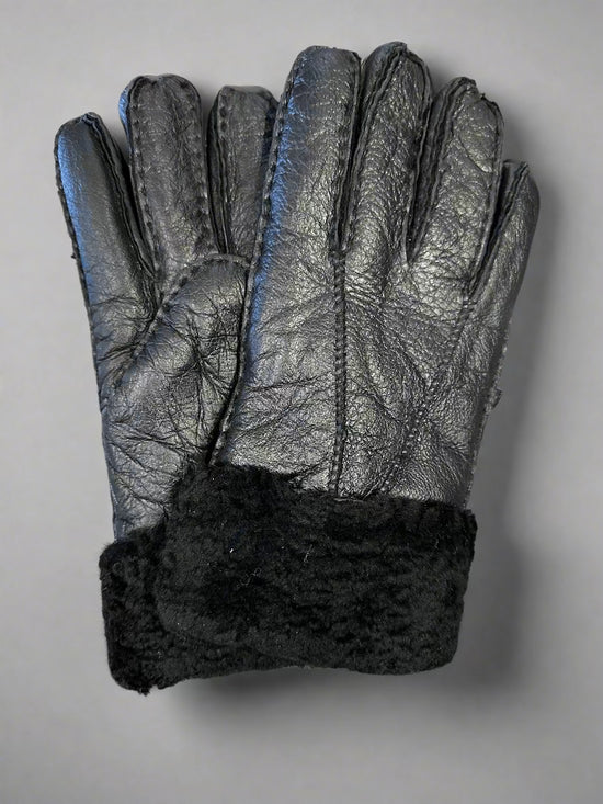 Hanlin Hats & Gloves BLACK Cosy Cuff Gloves - Sheepskin in Large