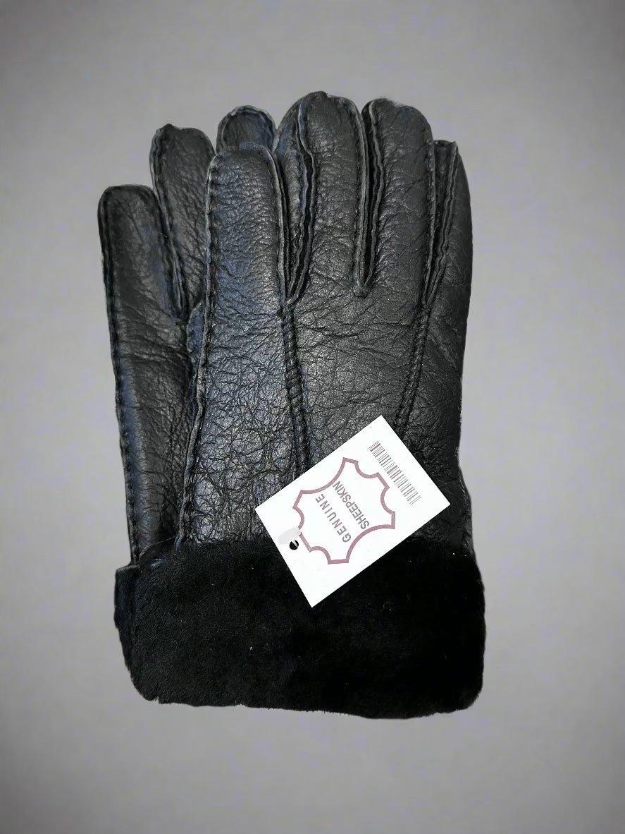 Hanlin Hats & Gloves BLACK Cosy Cuff Gloves - Sheepskin in Medium