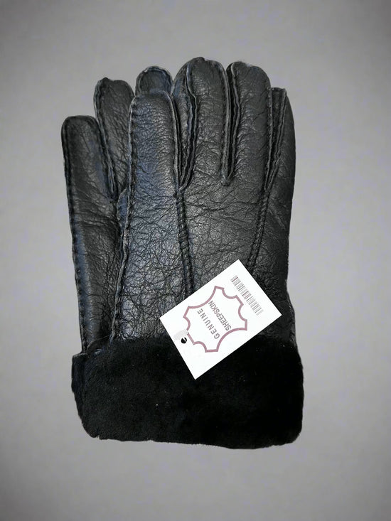 Hanlin Hats & Gloves BLACK Cosy Cuff Gloves - Sheepskin in Medium