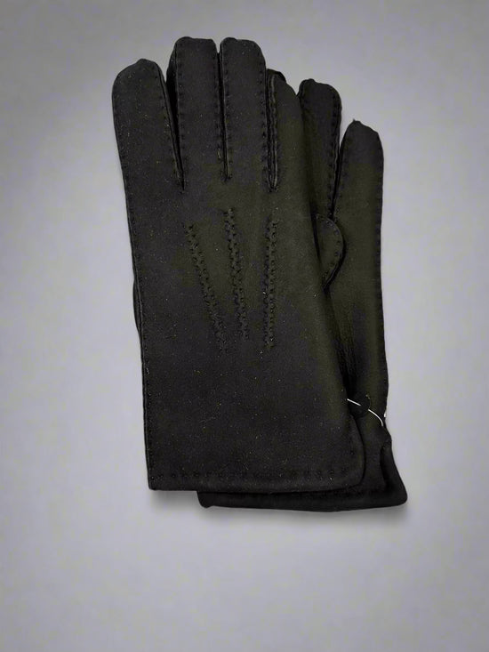 Hanlin Hats & Gloves BLACK Suede Gloves - Sheepskin in Large