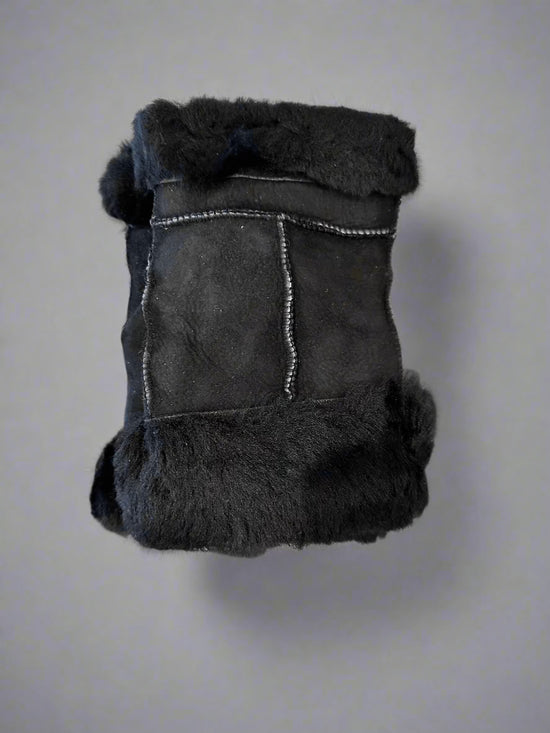 Hanlin Hats & Gloves BLACK W/ BLACK CUFF Cosy Sheepskin Handwarmers - Large