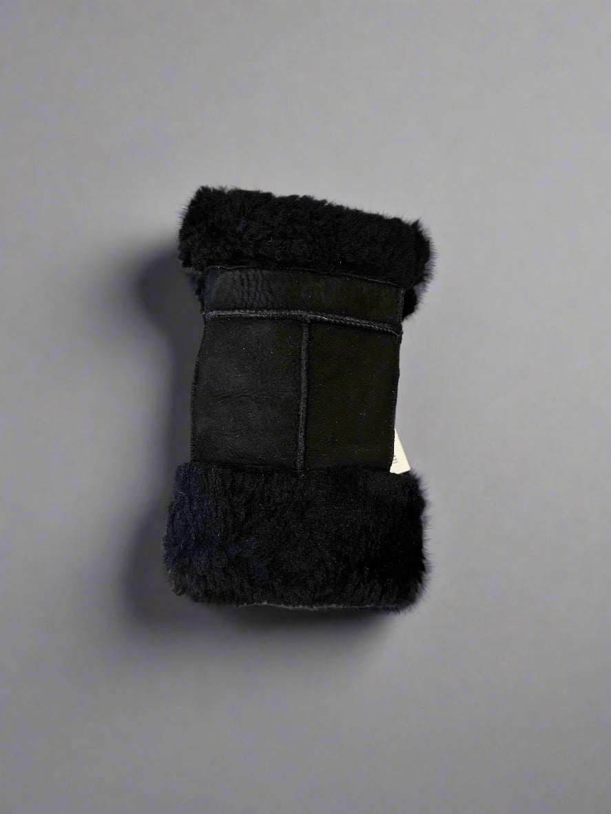 Hanlin Hats & Gloves BLACK W/ BLACK CUFF Cosy Sheepskin Handwarmers - Medium