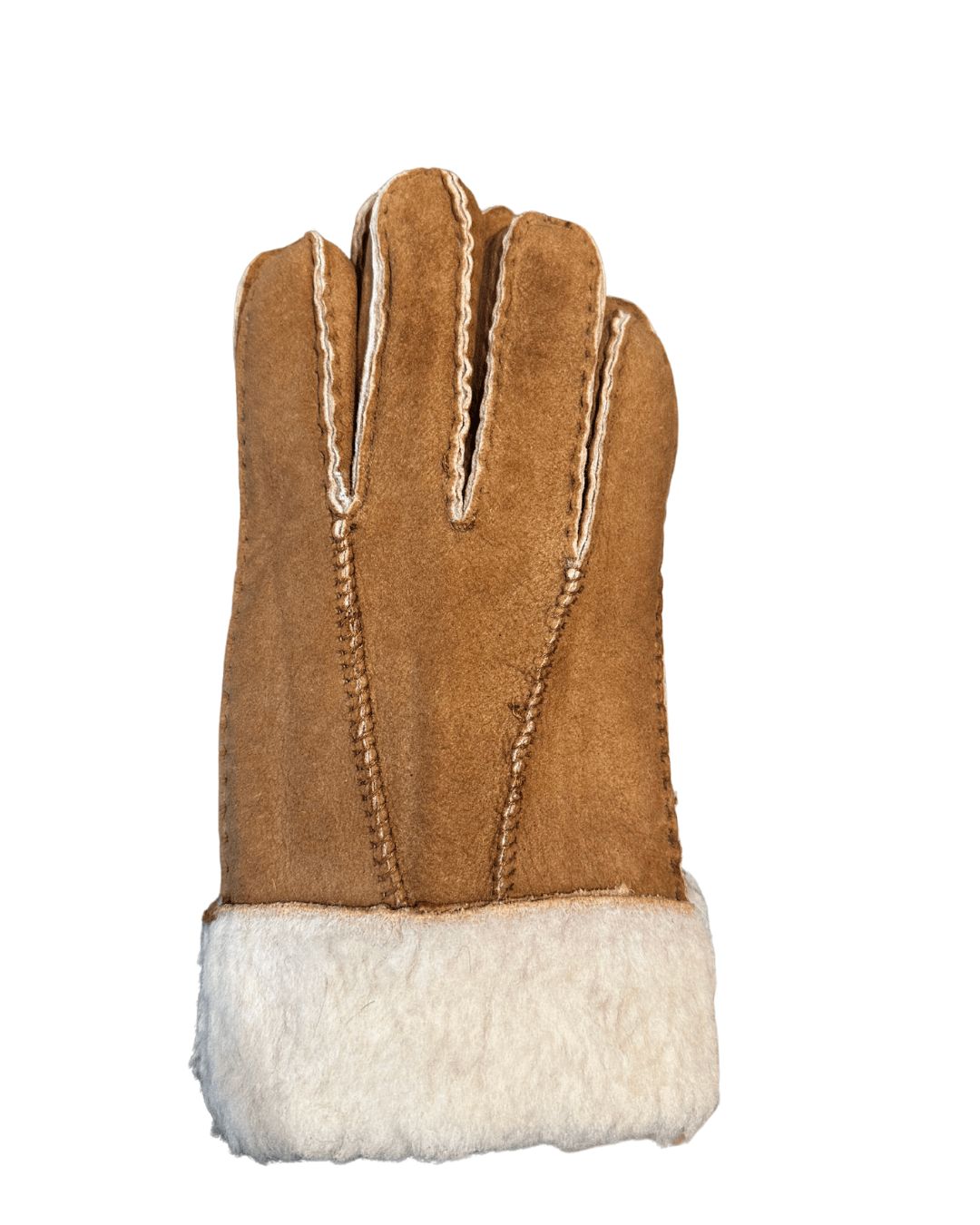 Hanlin Hats & Gloves Camel W/Cream Cuff Curly Cuff SUEDE Sheepskin Gloves - Medium