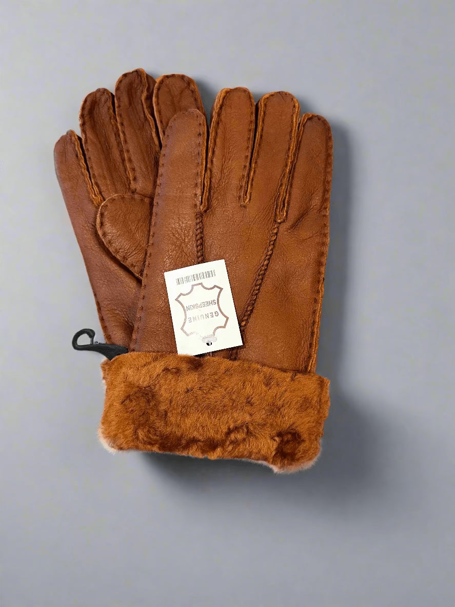 Hanlin Hats & Gloves CHESTNUT Cosy Cuff Gloves - Sheepskin in Medium