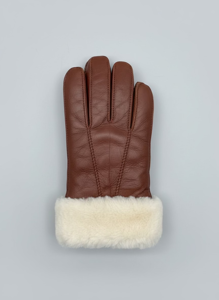 Hanlin Hats & Gloves Chocolate W/Cream Cuff Curly Cuff Sheepskin Gloves - Medium