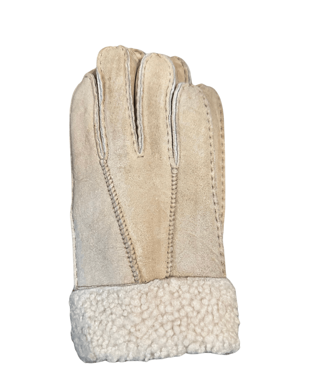 Hanlin Hats & Gloves Mushroom w/Beige Cuff Curly Cuff SUEDE Sheepskin Gloves - Medium