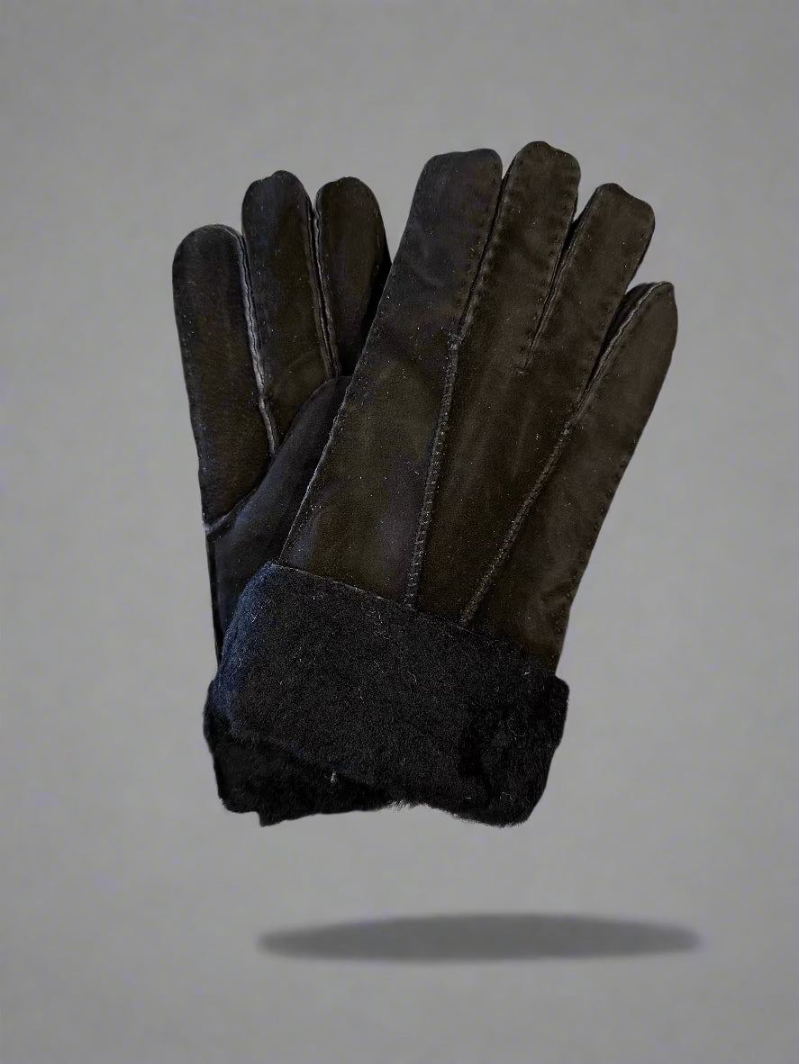 Hanlin Hats & Gloves Nappa Trim Sheepskin Gloves in Black - Medium