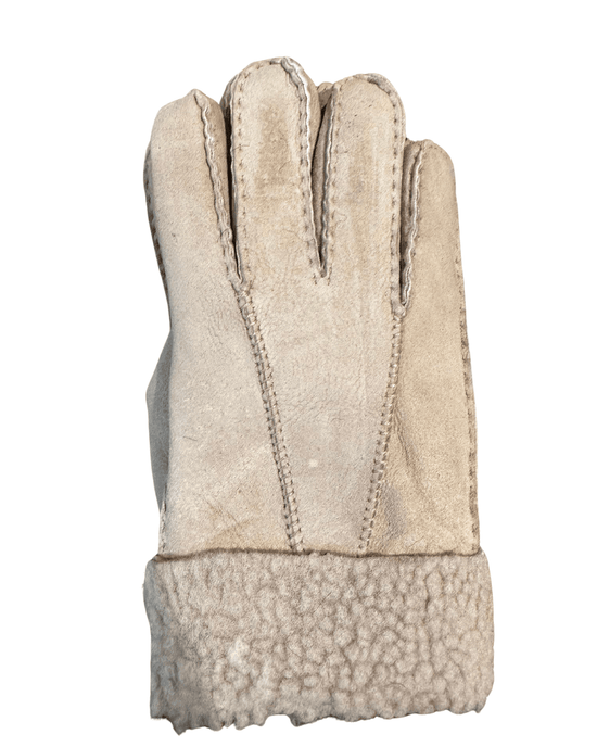 Hanlin Hats & Gloves Oatmeal w/Beige Cuff Curly Cuff SUEDE Sheepskin Gloves - Medium