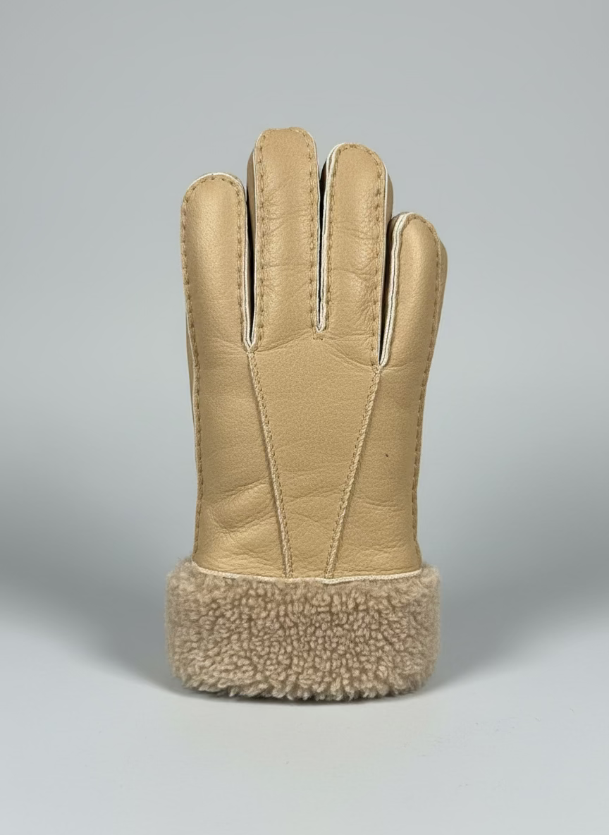 Hanlin Hats & Gloves Stone W/Beige Cuff Curly Cuff Sheepskin Gloves - Medium