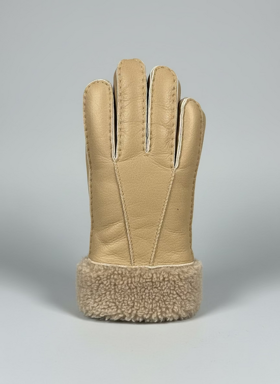 Hanlin Hats & Gloves Stone W/Beige Cuff Curly Cuff Sheepskin Gloves - Medium