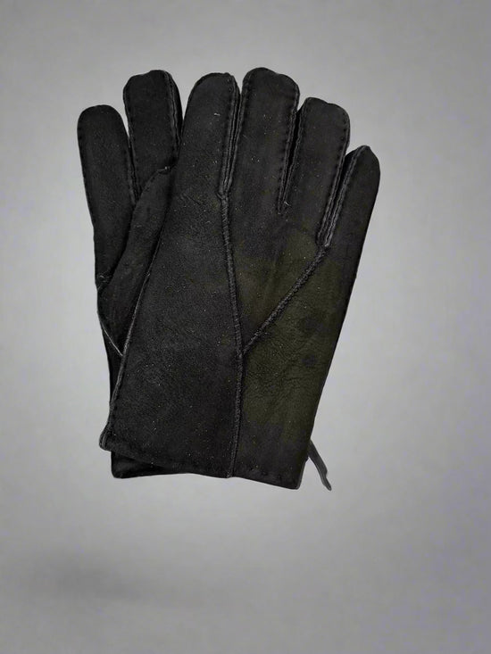 Hanlin Mens Hats & Gloves BLACK ONYX Shearling Suede Sheepskin Gloves - Large