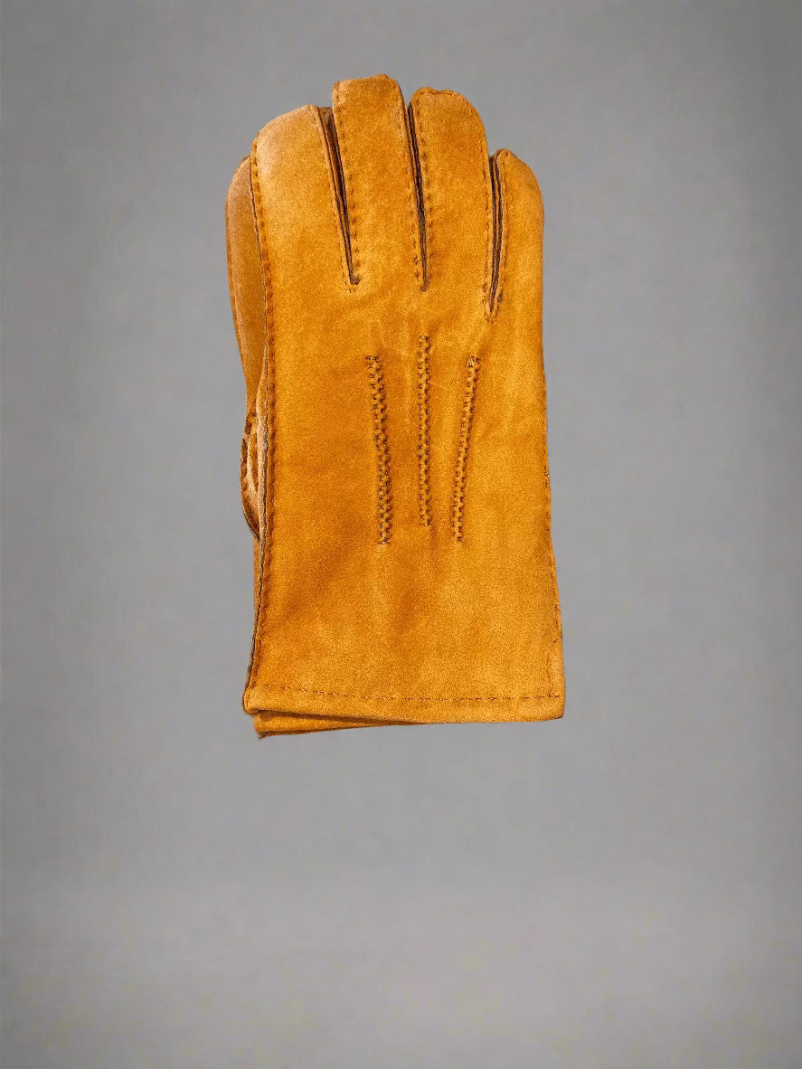 Hanlin Mens Hats & Gloves CAMEL Suede Stitch Sheepskin Gloves - LARGE