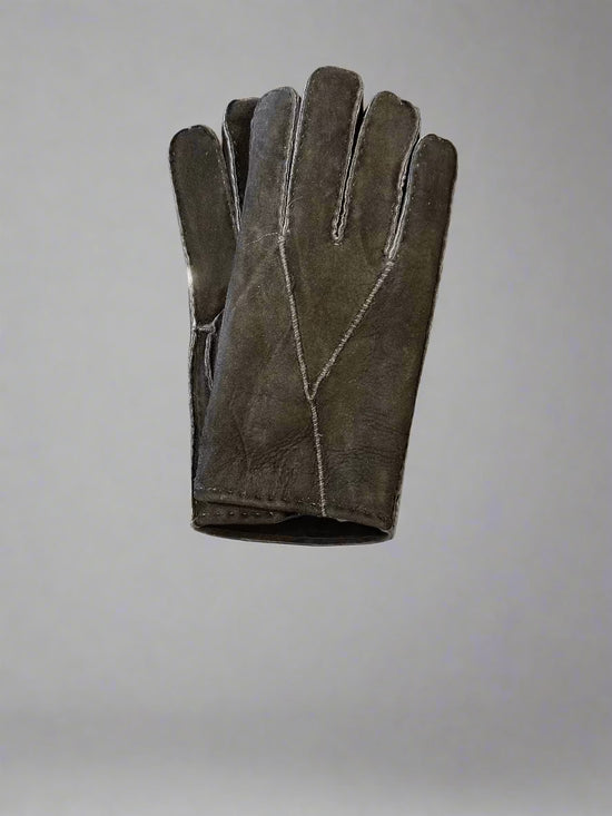 Hanlin Mens Hats & Gloves CHARCOAL Shearling Suede Sheepskin Gloves - Large