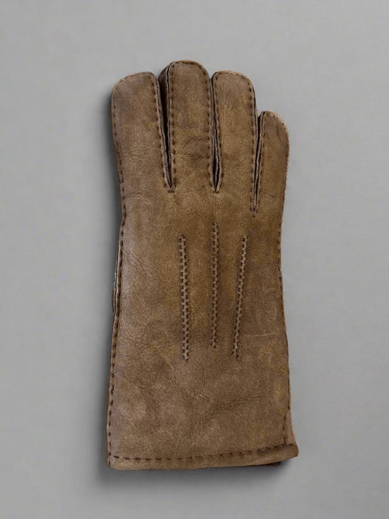 Hanlin Mens Hats & Gloves CHOCOLATE Suede Stitch Sheepskin Gloves - LARGE