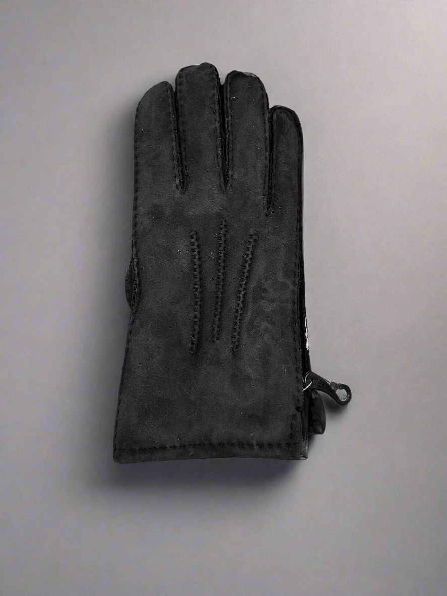 Hanlin Mens Hats & Gloves EBONY Suede Stitch Sheepskin Gloves - LARGE