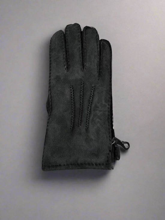 Hanlin Mens Hats & Gloves EBONY Suede Stitch Sheepskin Gloves - LARGE
