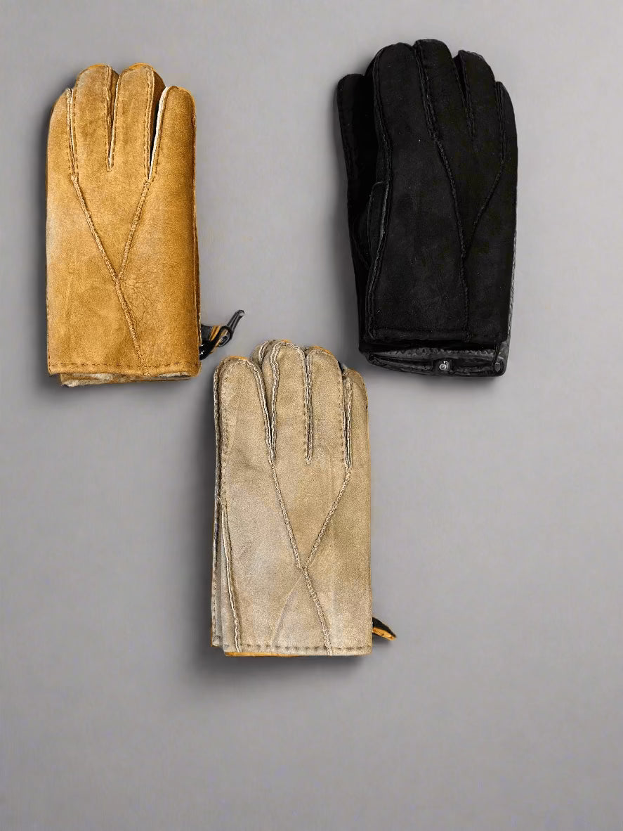 Hanlin Mens Hats & Gloves Shearling Suede Sheepskin Gloves - XLarge