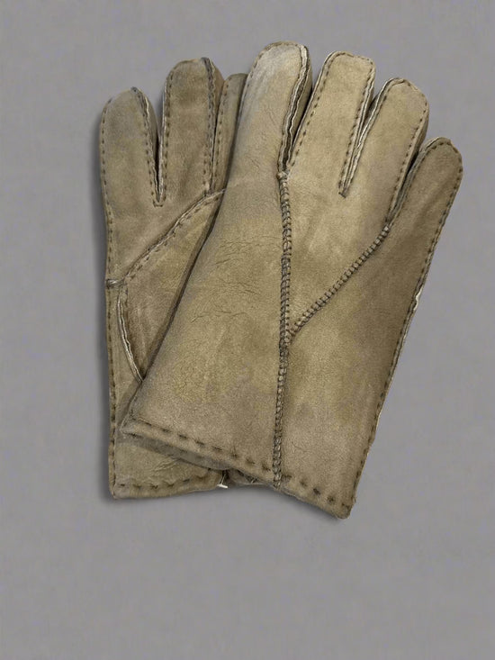 Hanlin Mens Hats & Gloves STONE Shearling Suede Sheepskin Gloves - Large