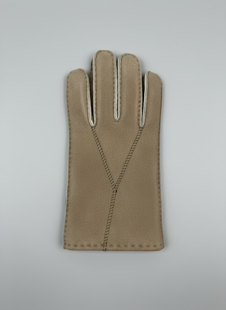 Hanlin Mens Hats & Gloves TAUPE Suede Stitch Sheepskin Gloves - LARGE