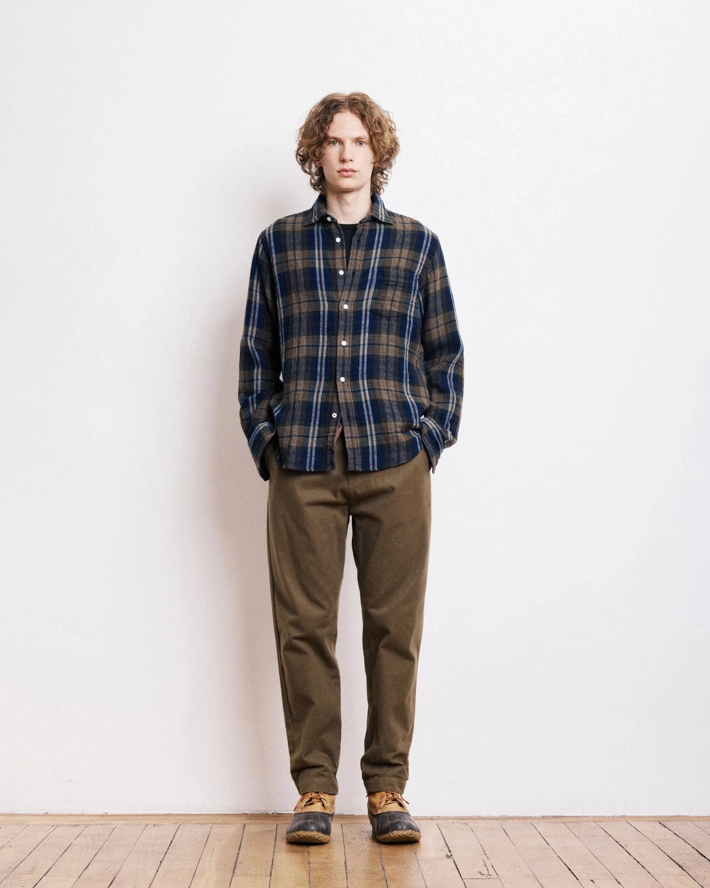 Hartford - Mens Mens Shirts Paul Military Green & Blue Double Face Flannel Shirt