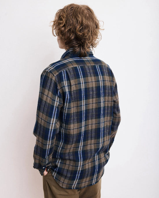 Hartford - Mens Mens Shirts Paul Military Green & Blue Double Face Flannel Shirt