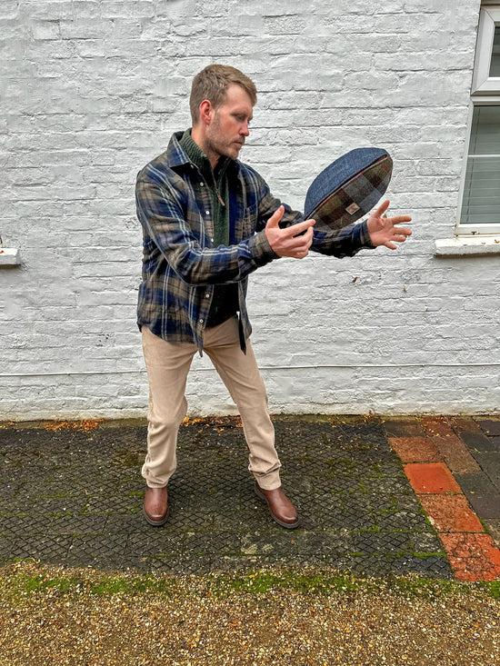 Hartford - Mens Mens Shirts Paul Military Green & Blue Double Face Flannel Shirt