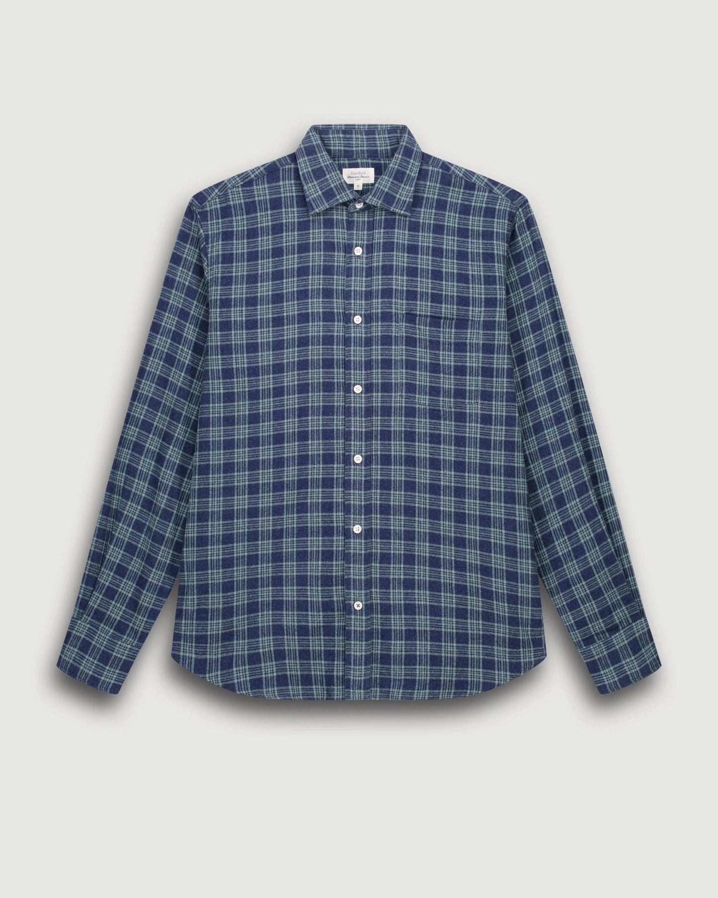 Hartford Mens Shirts Paul Shirt in Navy Blue & Green Brushed Check
