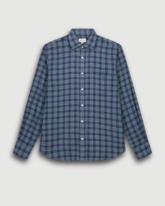 Hartford Mens Shirts Paul Shirt in Navy Blue & Green Brushed Check