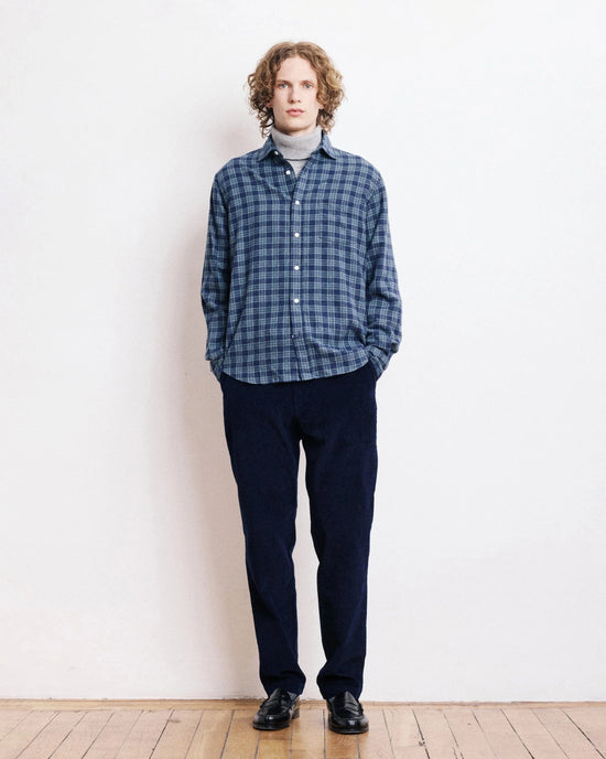 Hartford Mens Shirts Paul Shirt in Navy Blue & Green Brushed Check