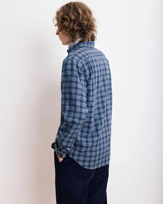 Hartford Mens Shirts Paul Shirt in Navy Blue & Green Brushed Check