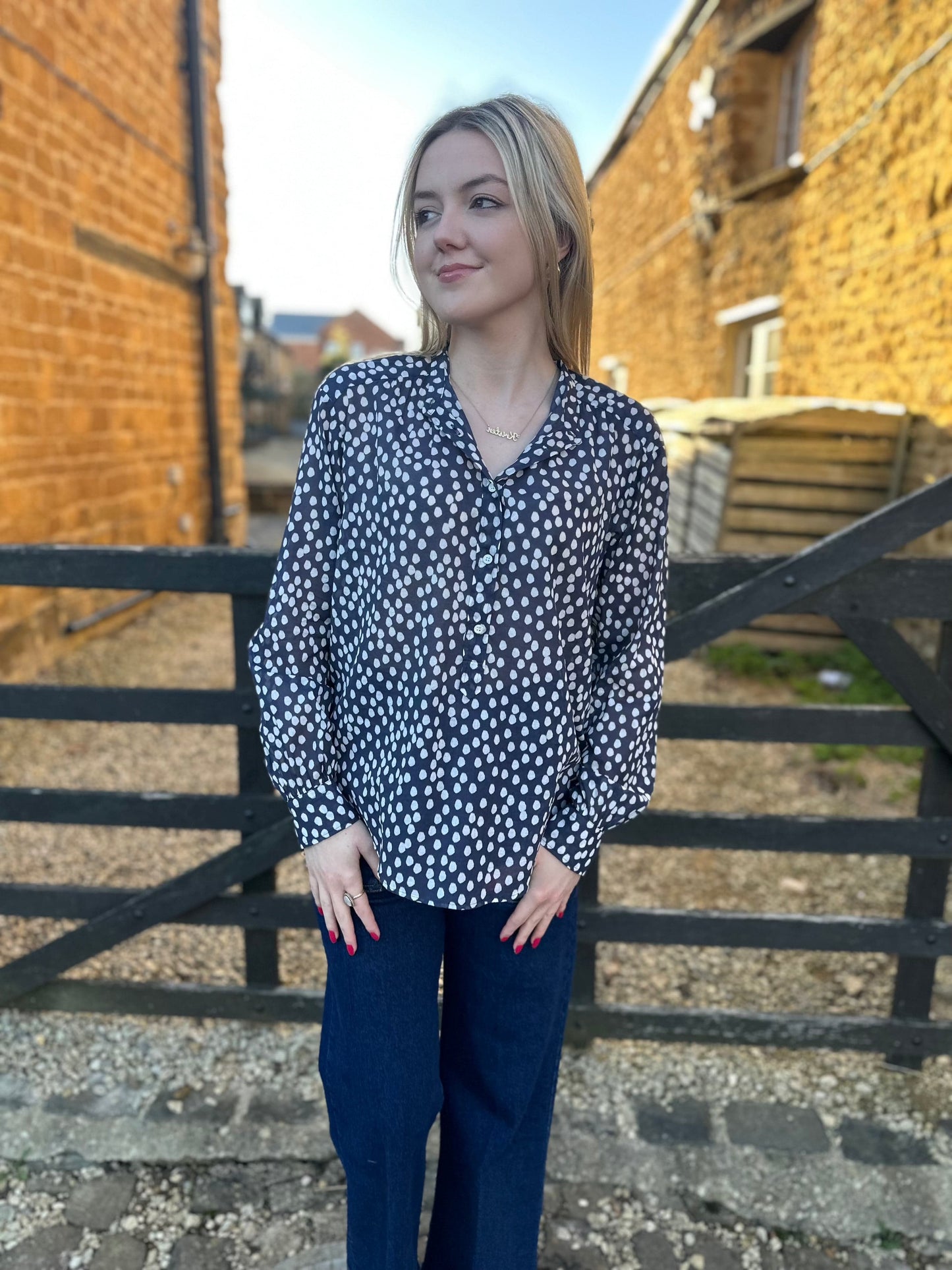 Hartford Tops Cody Popover Shirt in Navy & White