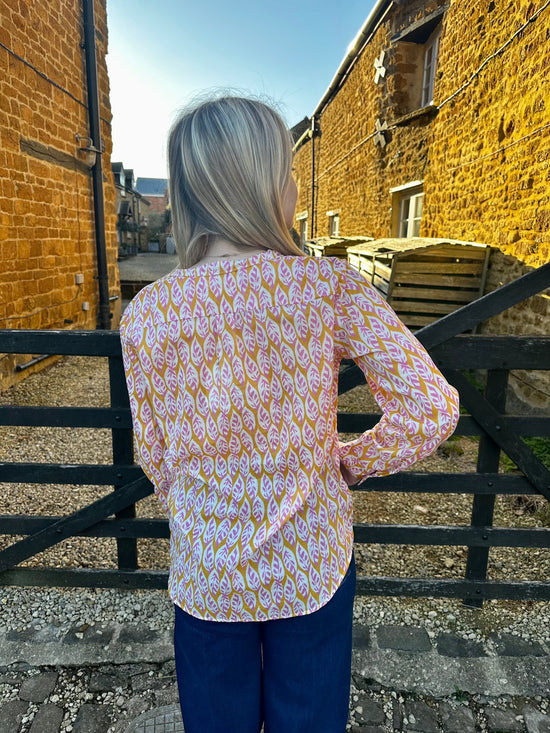 Hartford Tops Yellow & Pink Printed Leaf Shirt